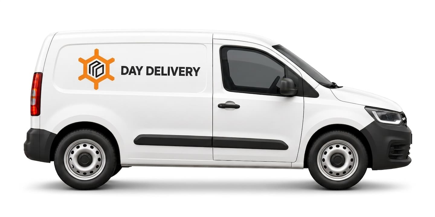 Baltas DayDelivery pristatymo automobilis